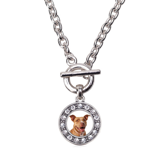 Silver Red Pit Bull Circle Charm Toggle Necklace