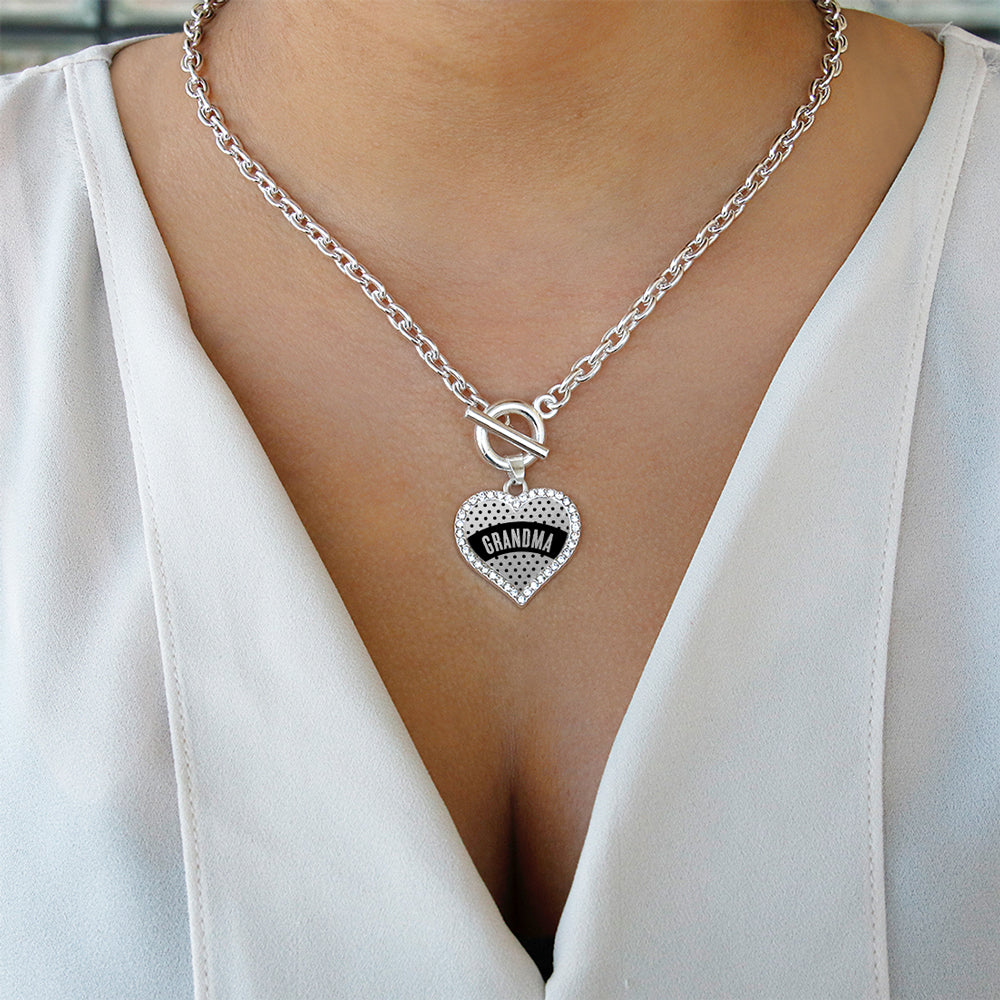 Silver Black Polka Dot Grandma Open Heart Charm Toggle Necklace