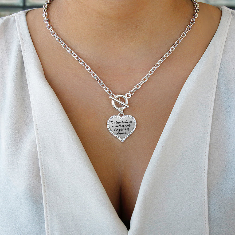Silver Mother and Daughter Bond Open Heart Charm Toggle Necklace