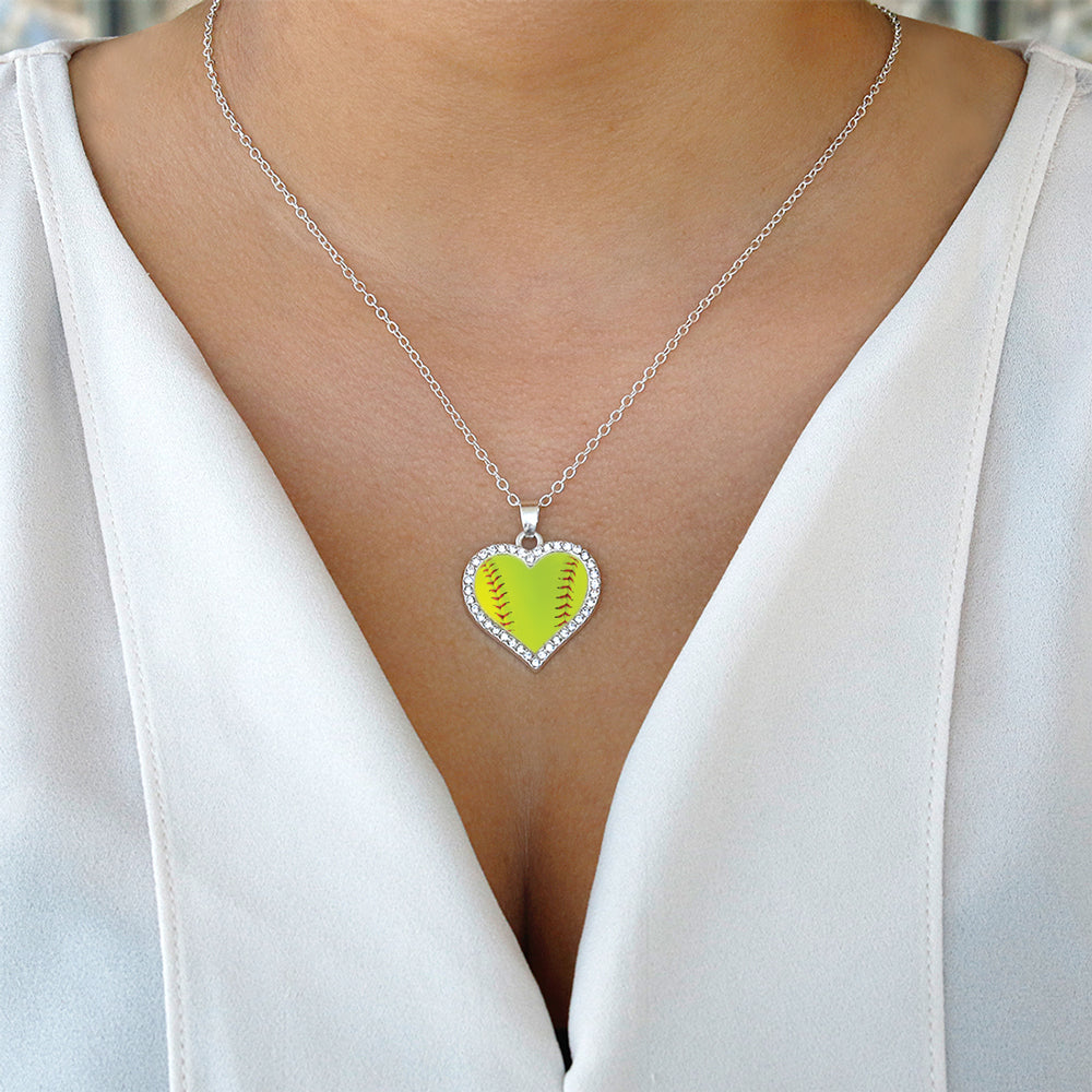 Silver Softball Open Heart Charm Classic Necklace