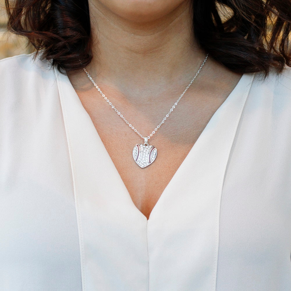 Silver Baseball Heart Charm Classic Necklace