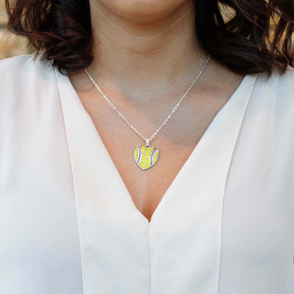 Silver Tennis or Softball Heart Charm Classic Necklace