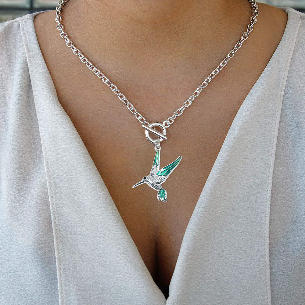 Silver Humming Bird Charm Toggle Necklace