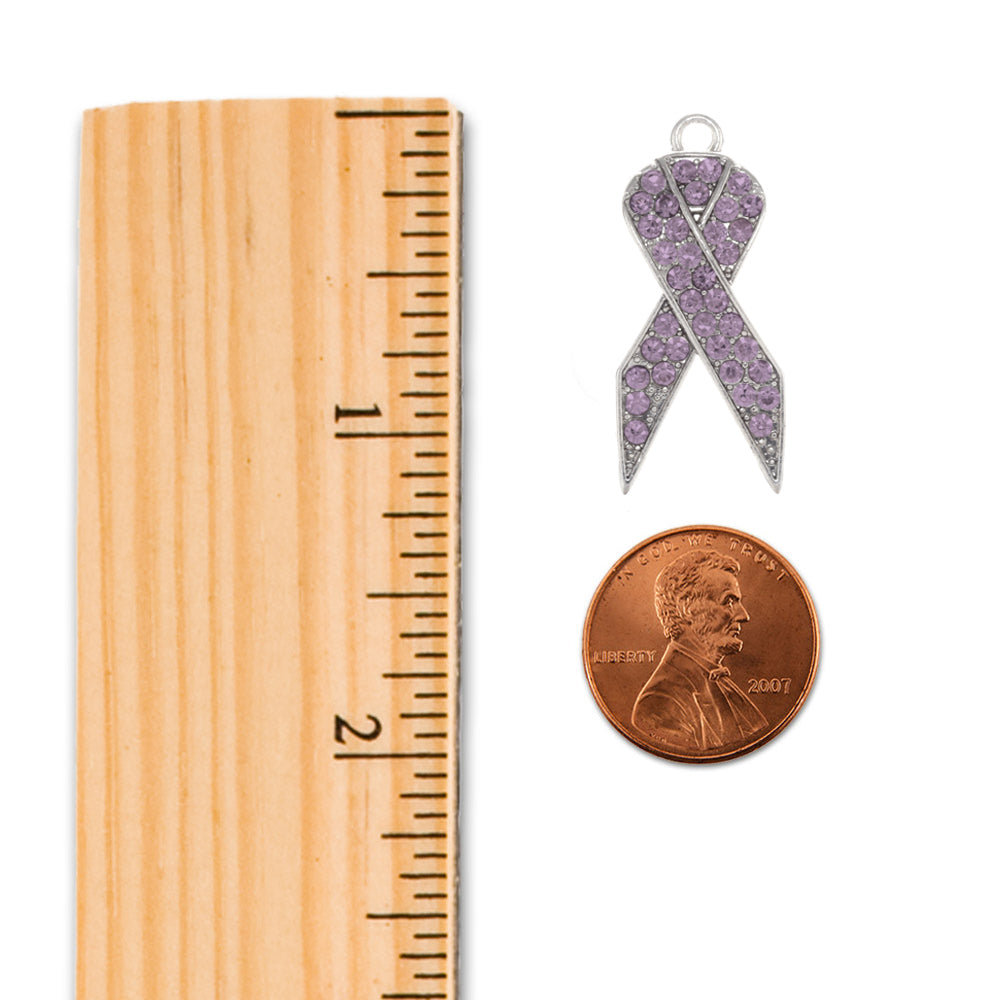 Silver Hope Purple Awareness Ribbon Charm Toggle Necklace