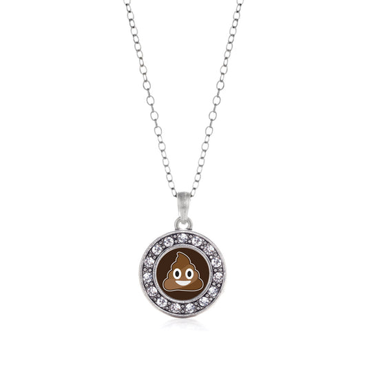 Silver Poop Emoji Circle Charm Classic Necklace