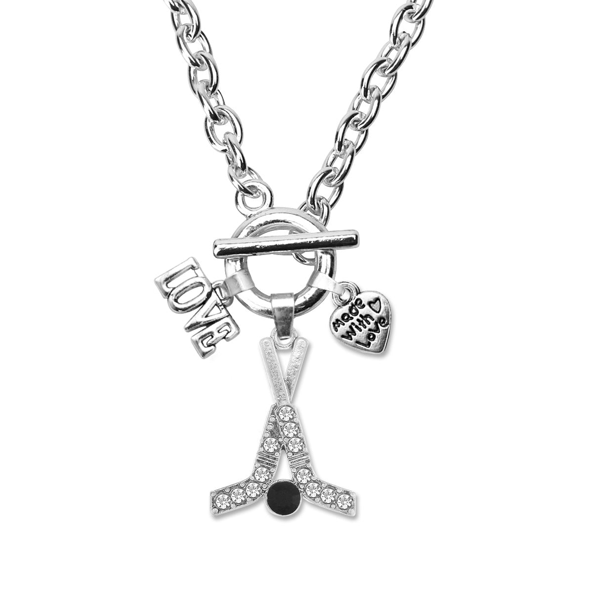 Silver Love Pave Hockey Charm Toggle Necklace