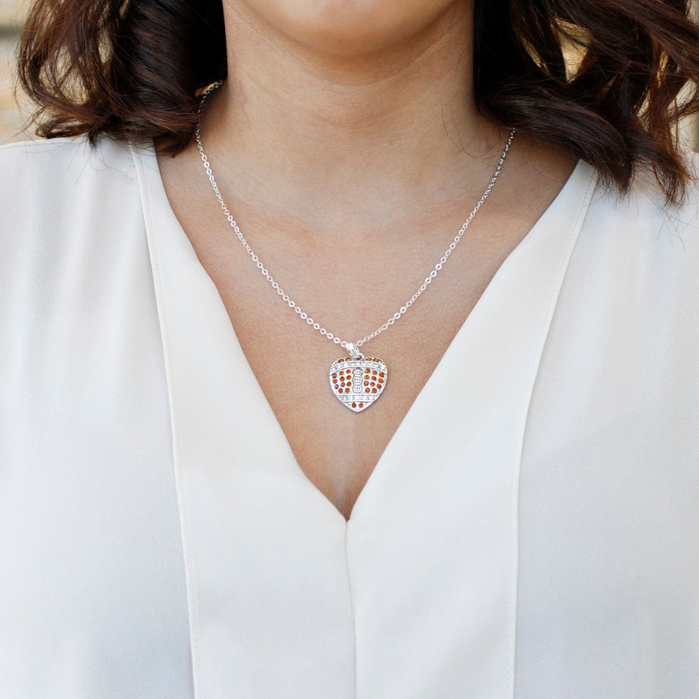 Silver Football Heart Charm Classic Necklace