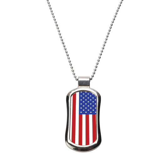 Steel American Flag Dog Tag Necklace