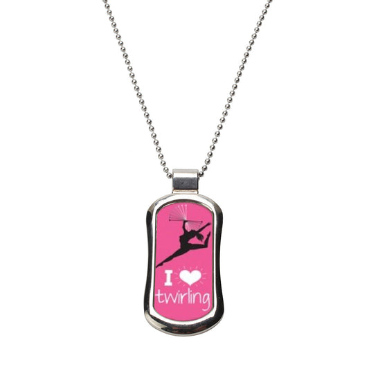 Steel Twirling Baton Dog Tag Necklace