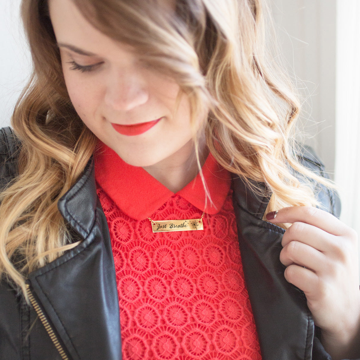 Gold Just Breathe Bar Necklace