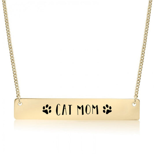 Gold Cat Mom Bar Necklace