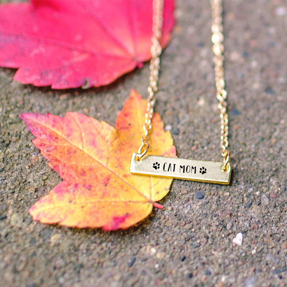 Gold Cat Mom Bar Necklace