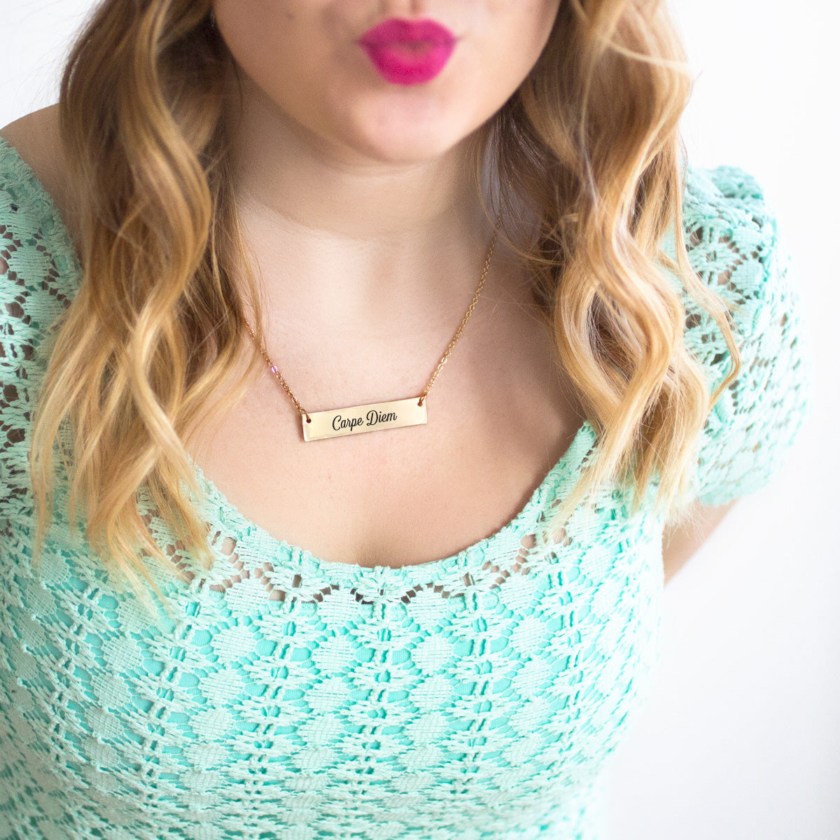Gold Carpe Diem Bar Necklace