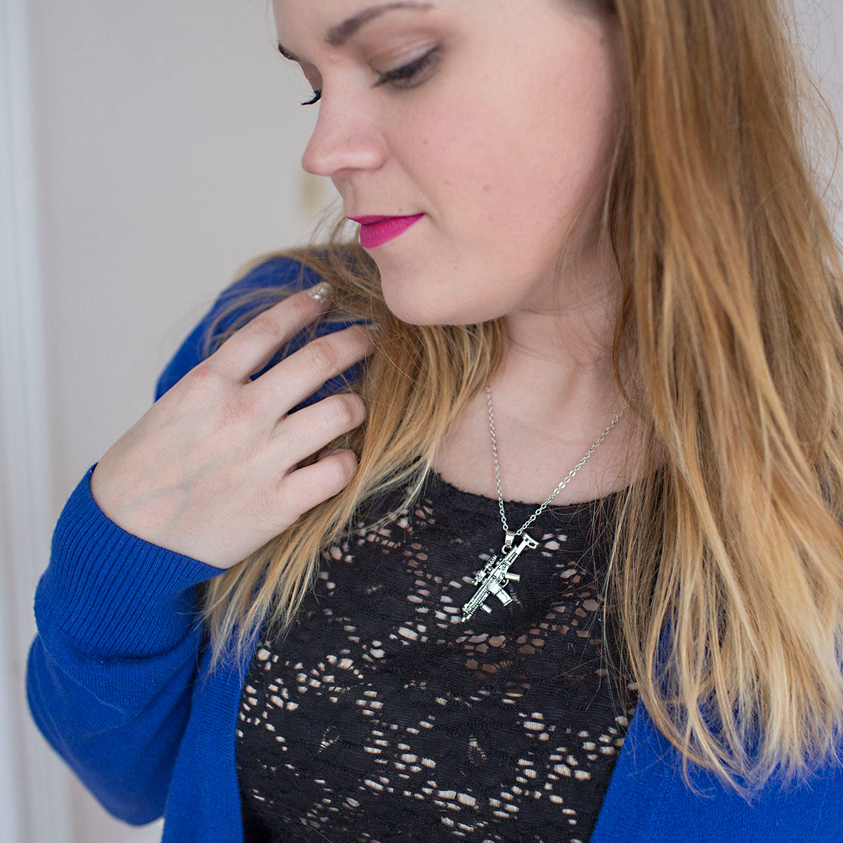 Silver Assault Rifle Charm Classic Necklace