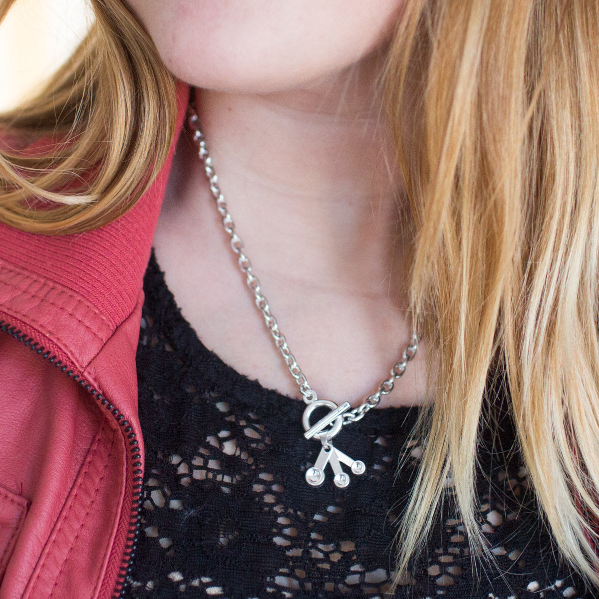 Silver Measuring Spoons Charm Toggle Necklace