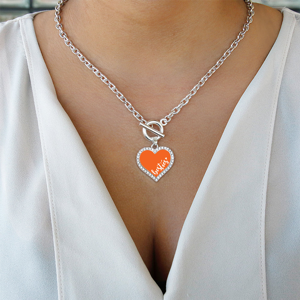 Silver Besties - Orange Open Heart Charm Toggle Necklace