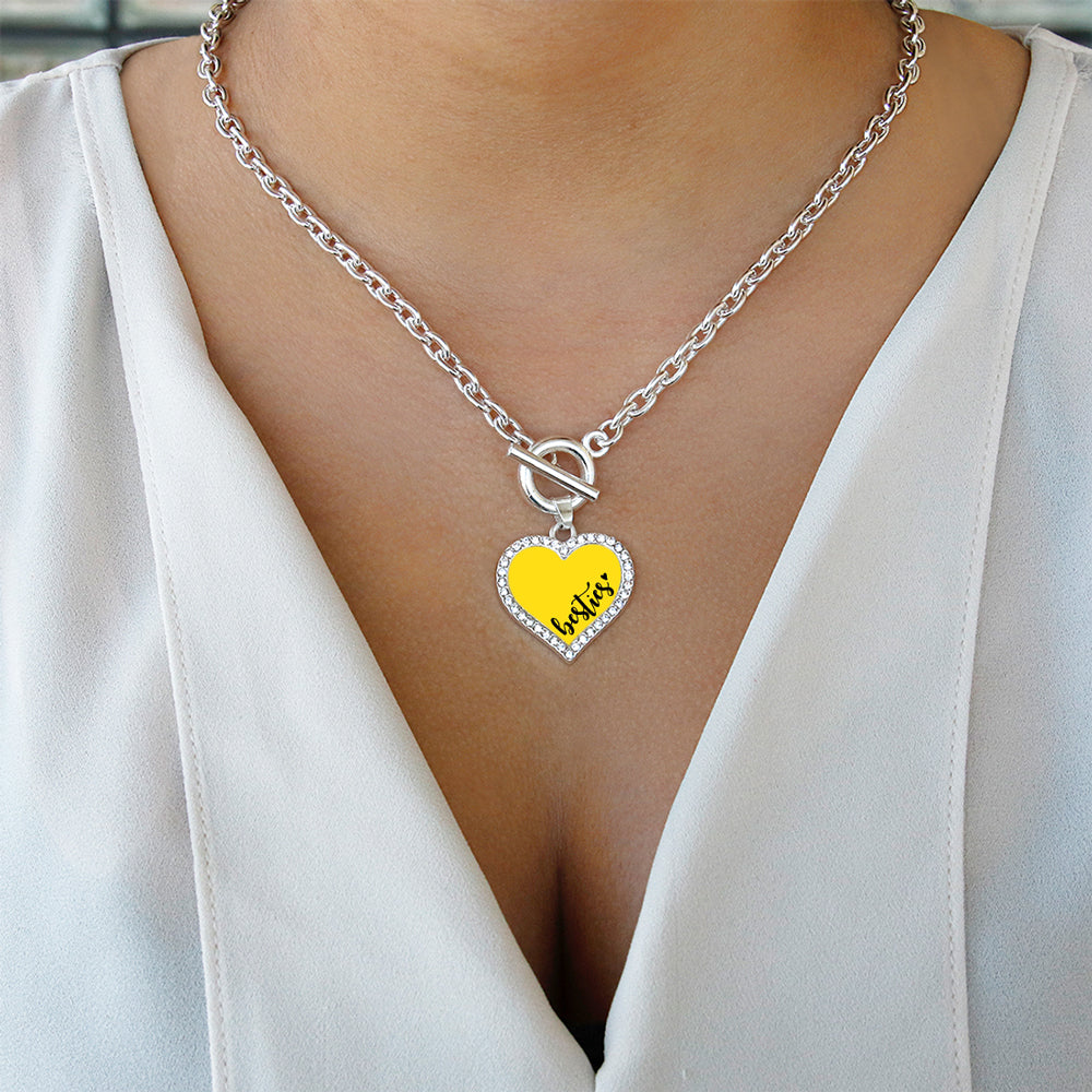 Silver Besties - Yellow Open Heart Charm Toggle Necklace