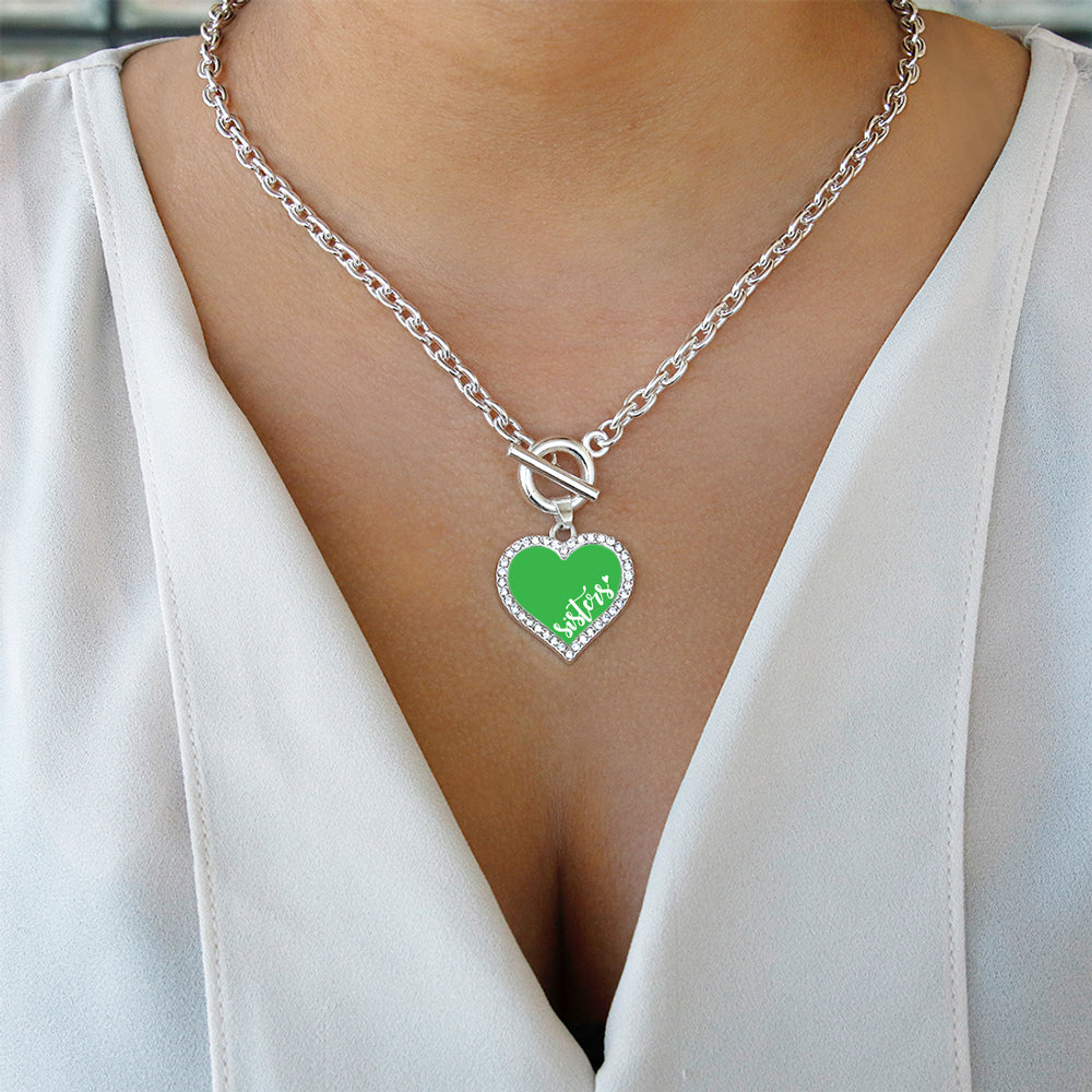 Silver Sisters - Green Open Heart Charm Toggle Necklace