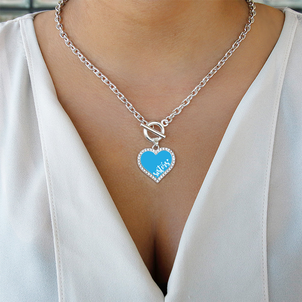 Silver Sisters - Blue Open Heart Charm Toggle Necklace