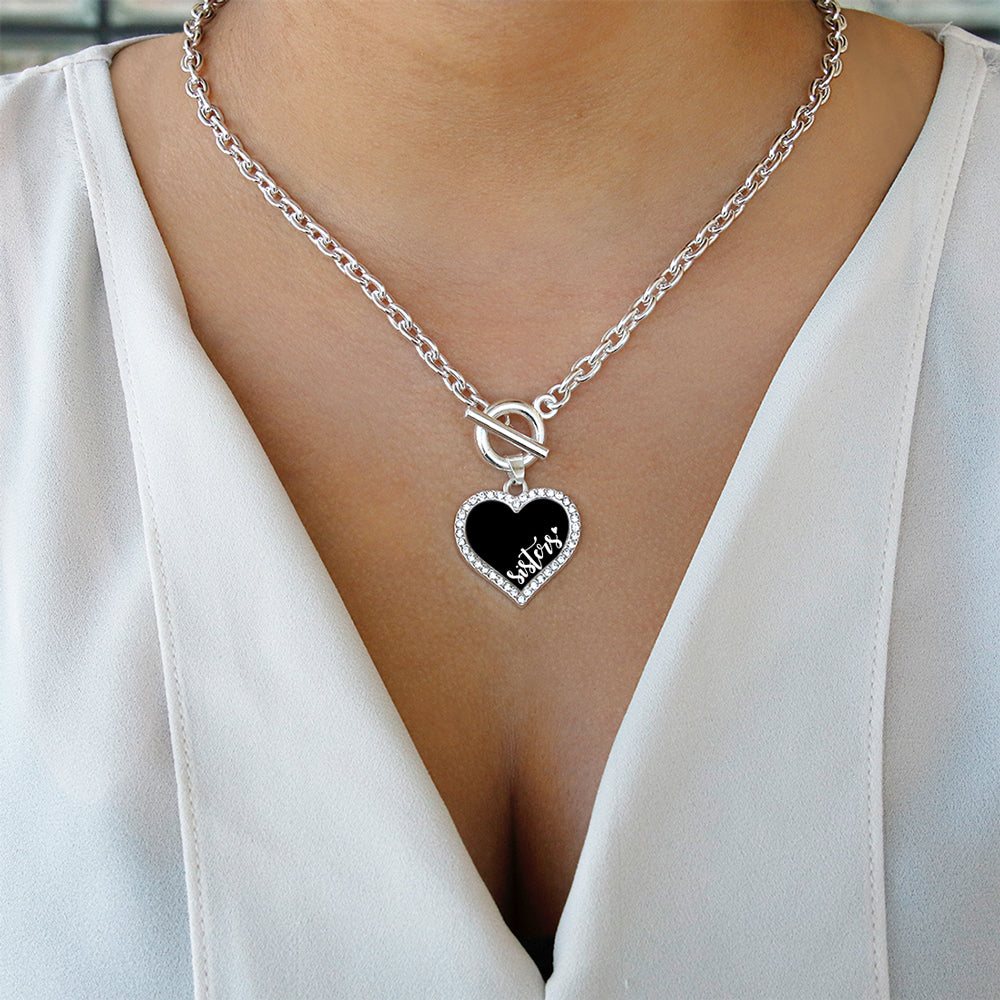 Silver Sisters - Black and White Open Heart Charm Toggle Necklace