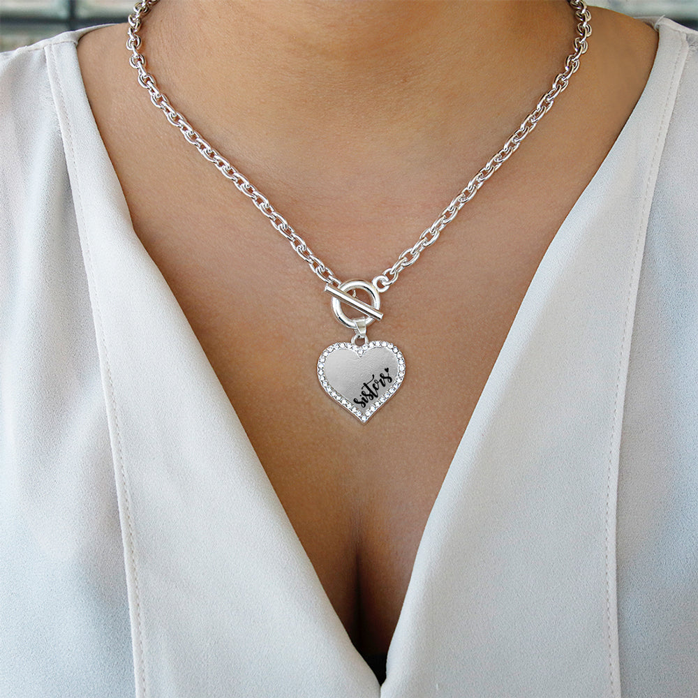 Silver Sisters Open Heart Charm Toggle Necklace