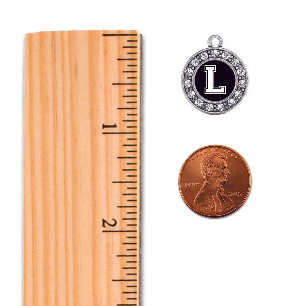 Silver Baseball - Sports Initial L Circle Charm Classic Necklace
