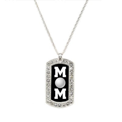 Silver Golf Mom Dog Tag Charm Classic Necklace