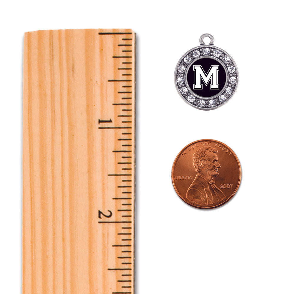 Silver Baseball - Sports Initial M Circle Charm Toggle Necklace