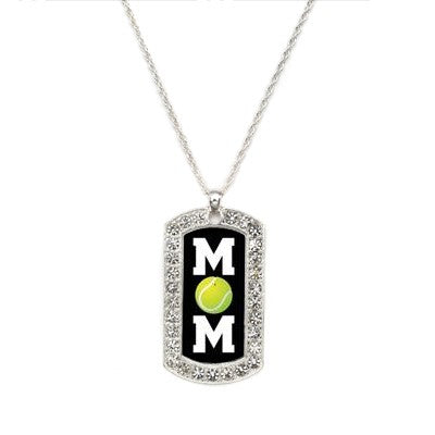 Silver Tennis Mom Dog Tag Charm Classic Necklace