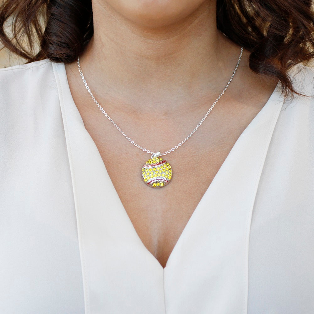 Silver Softball Charm Classic Necklace