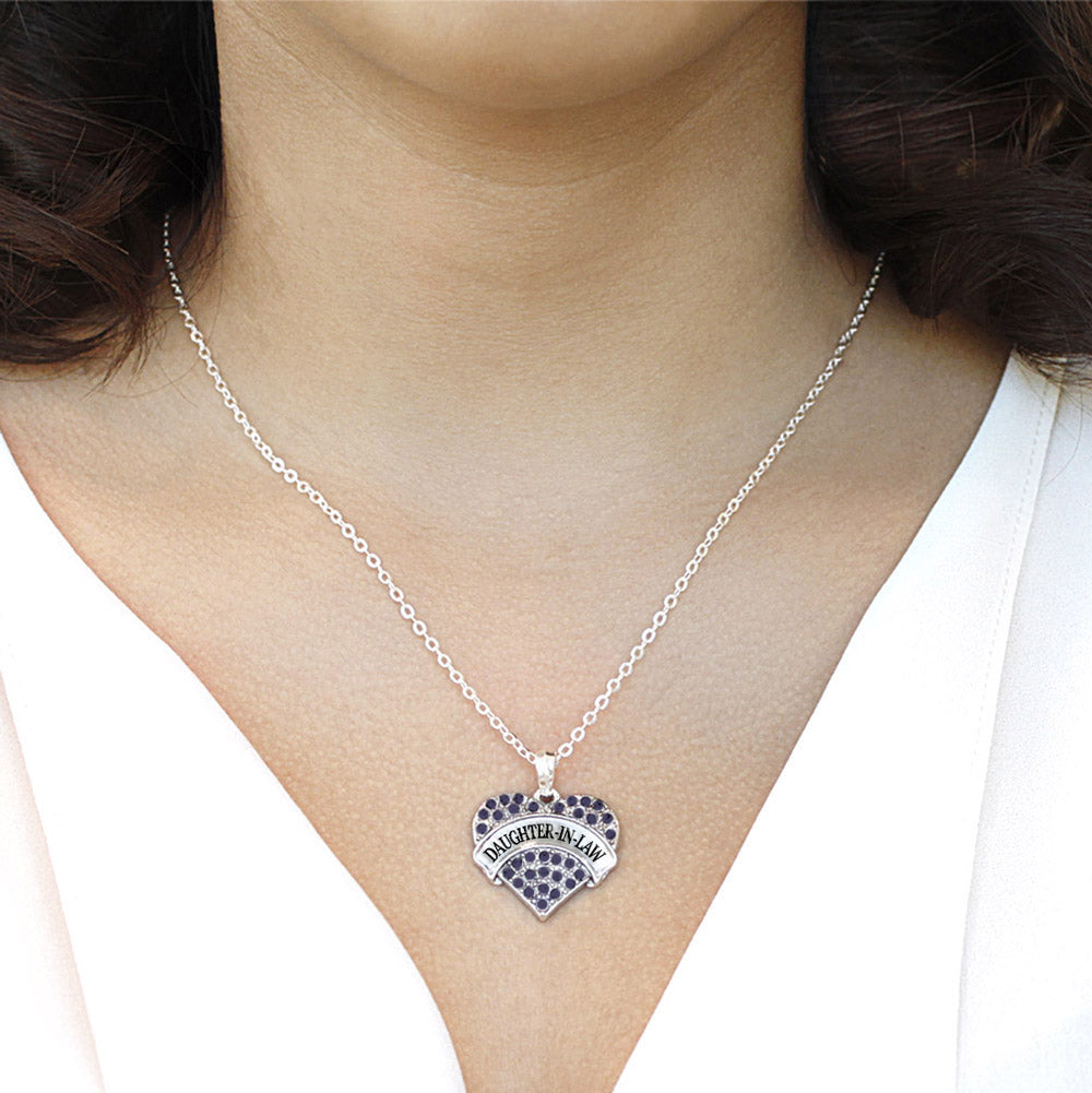 Silver Daughter-In-Law Blue Pave Heart Charm Classic Necklace