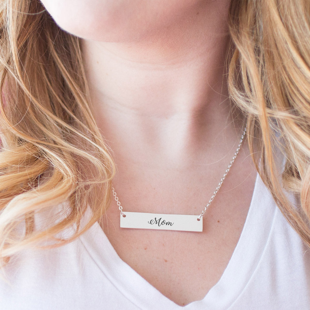 Silver Mom - Script Bar Necklace