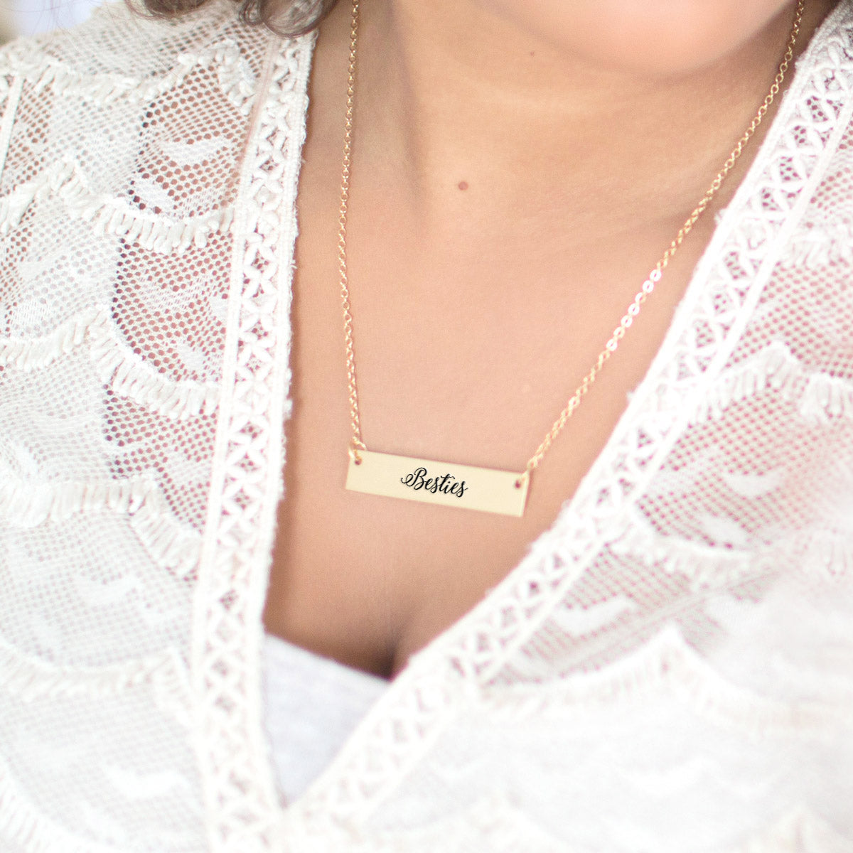 Gold Besties - Script Bar Necklace