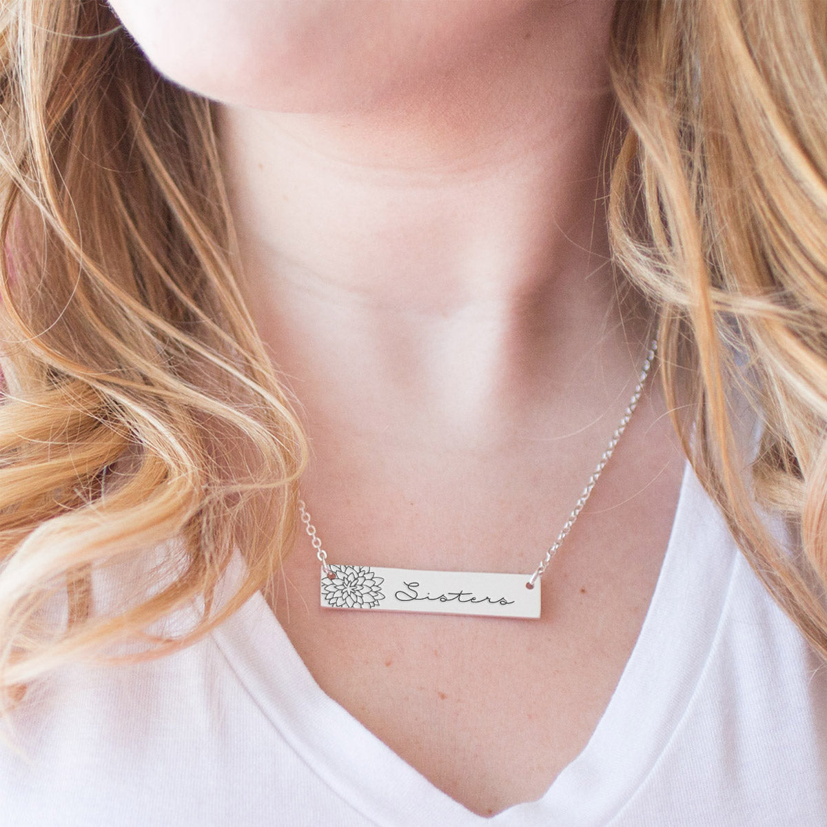 Silver Sisters are Like Flowers Bar Necklace