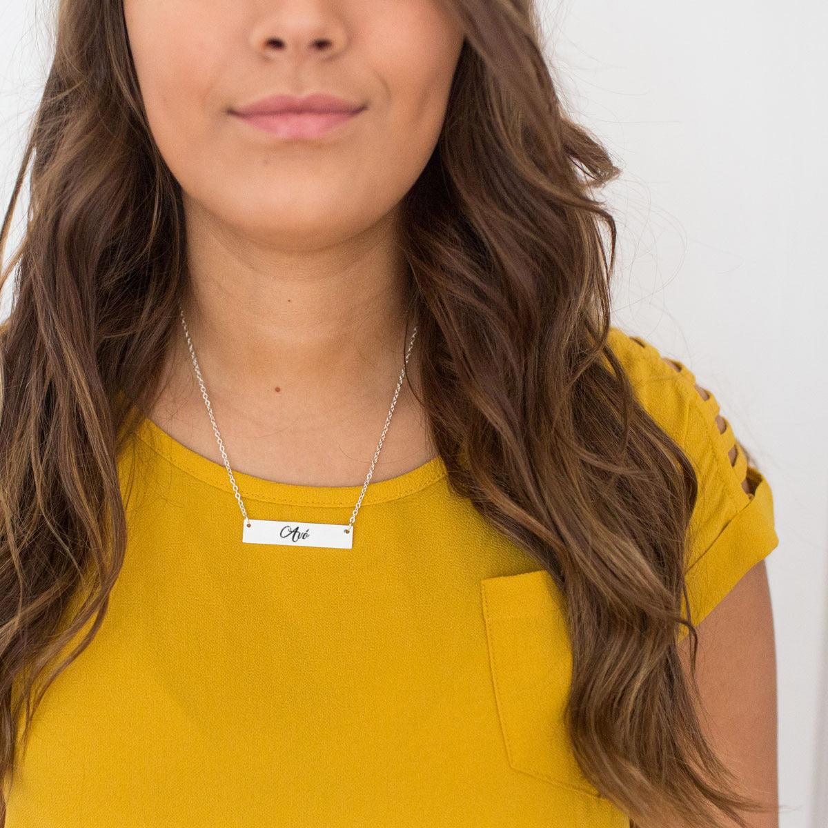 Silver Avó (Grandma in Portuguese) Bar Necklace