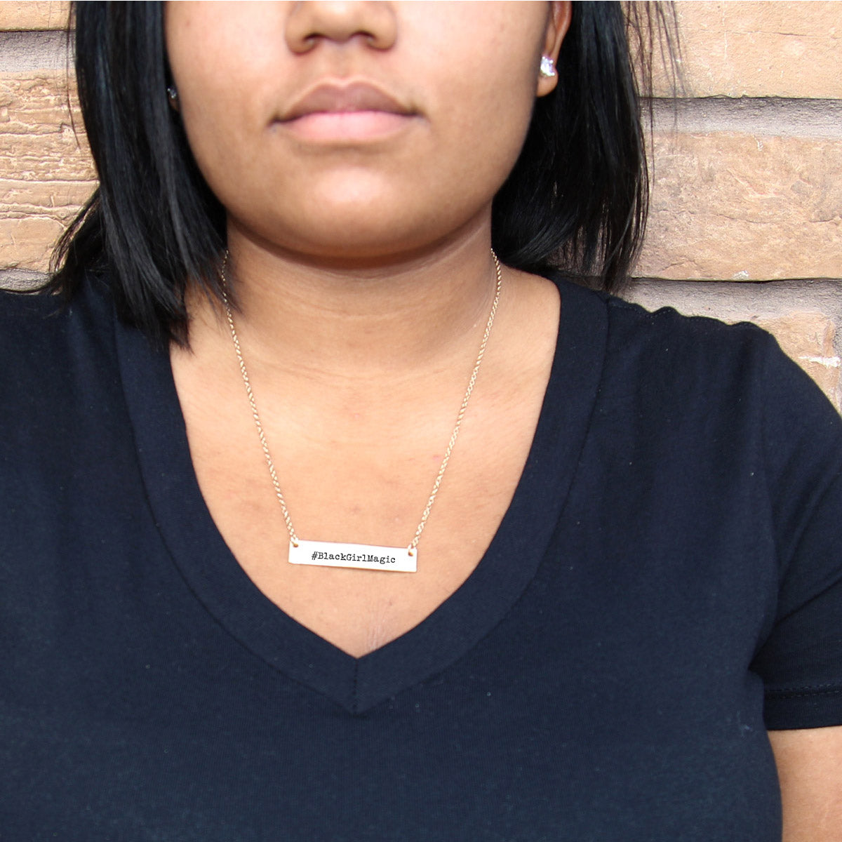Silver #blackgirlmagic Bar Necklace