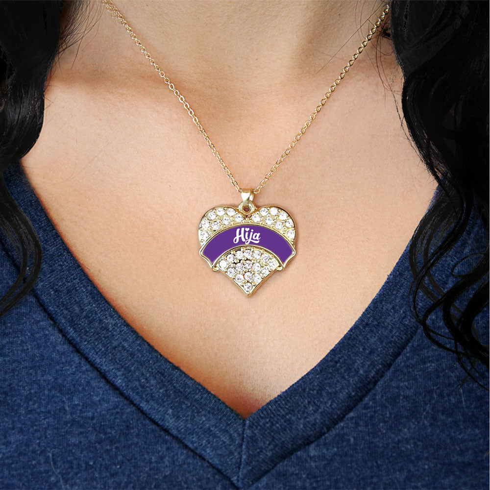 Gold Purple Hija Pave Heart Charm Classic Necklace