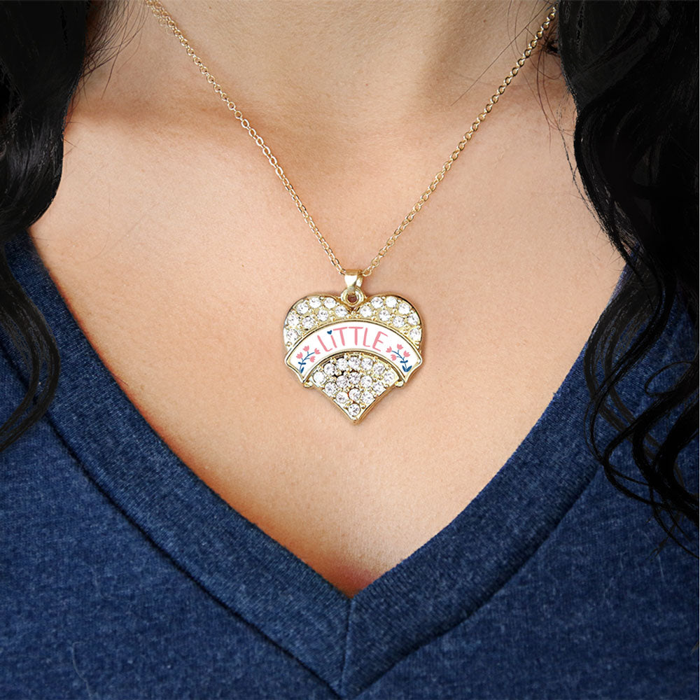 Gold Rose and Navy Blue Little Pave Heart Charm Classic Necklace