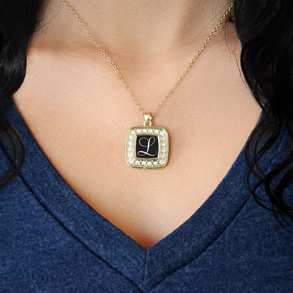 Gold My Script Initials - Letter L Square Charm Classic Necklace