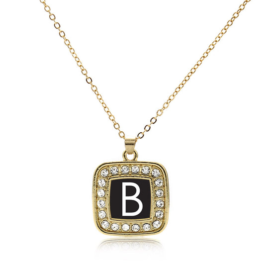 Gold My Initials - Letter B Square Charm Classic Necklace