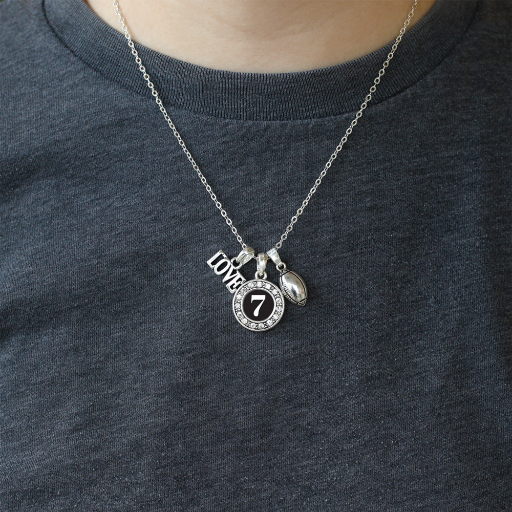 Silver Football - Sports Number 7 Circle Charm Classic Necklace