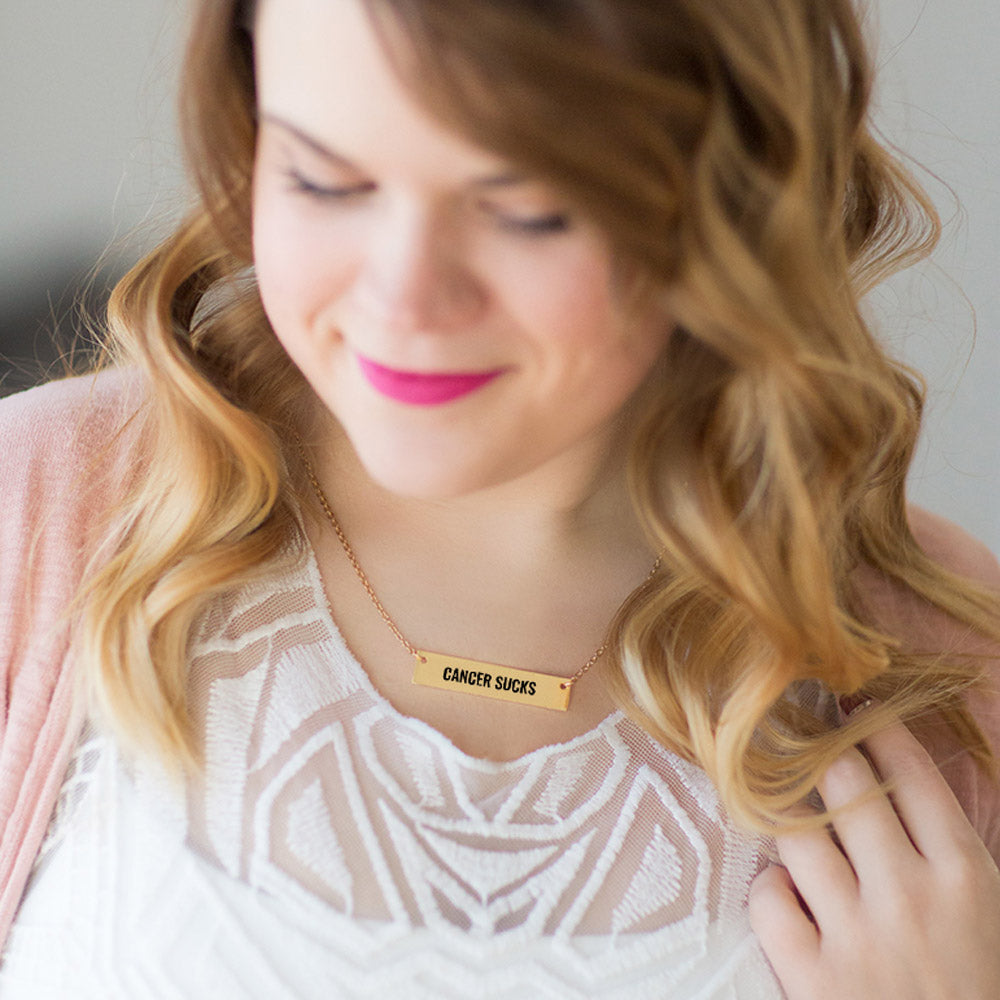 Gold Cancer Sucks Bar Necklace