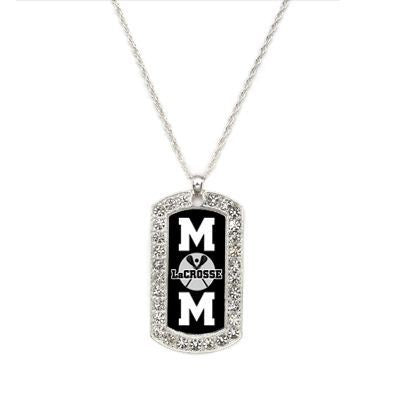 Silver Lacrosse Mom Dog Tag Charm Classic Necklace
