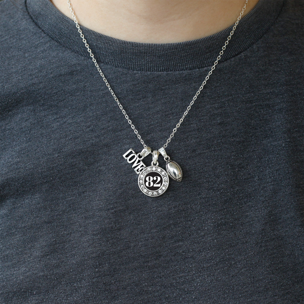 Silver Football - Sports Number 82 Circle Charm Classic Necklace