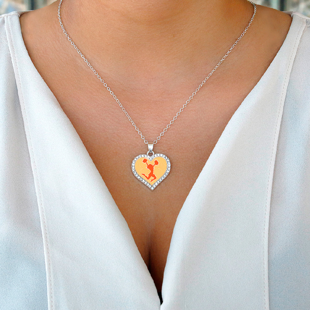 Silver Cheerleader - Orange Open Heart Charm Classic Necklace