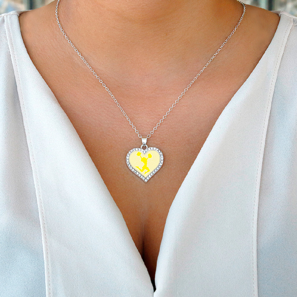 Silver Cheerleader - Yellow Open Heart Charm Classic Necklace