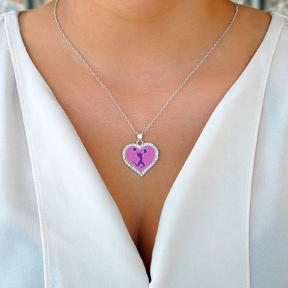 Silver Cheerleader - Purple Open Heart Charm Classic Necklace