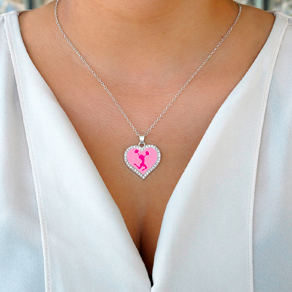 Silver Cheerleader - Pink Open Heart Charm Classic Necklace