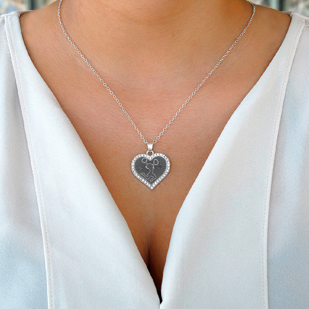 Silver Cheerleader - Black Open Heart Charm Classic Necklace