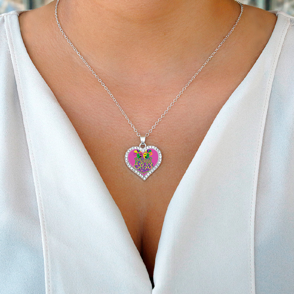 Silver Mardi Gras Masks Open Heart Charm Classic Necklace